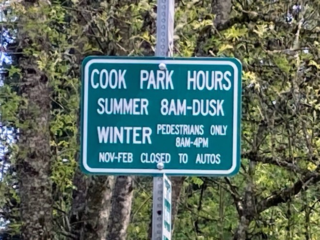 cook park hours sign
